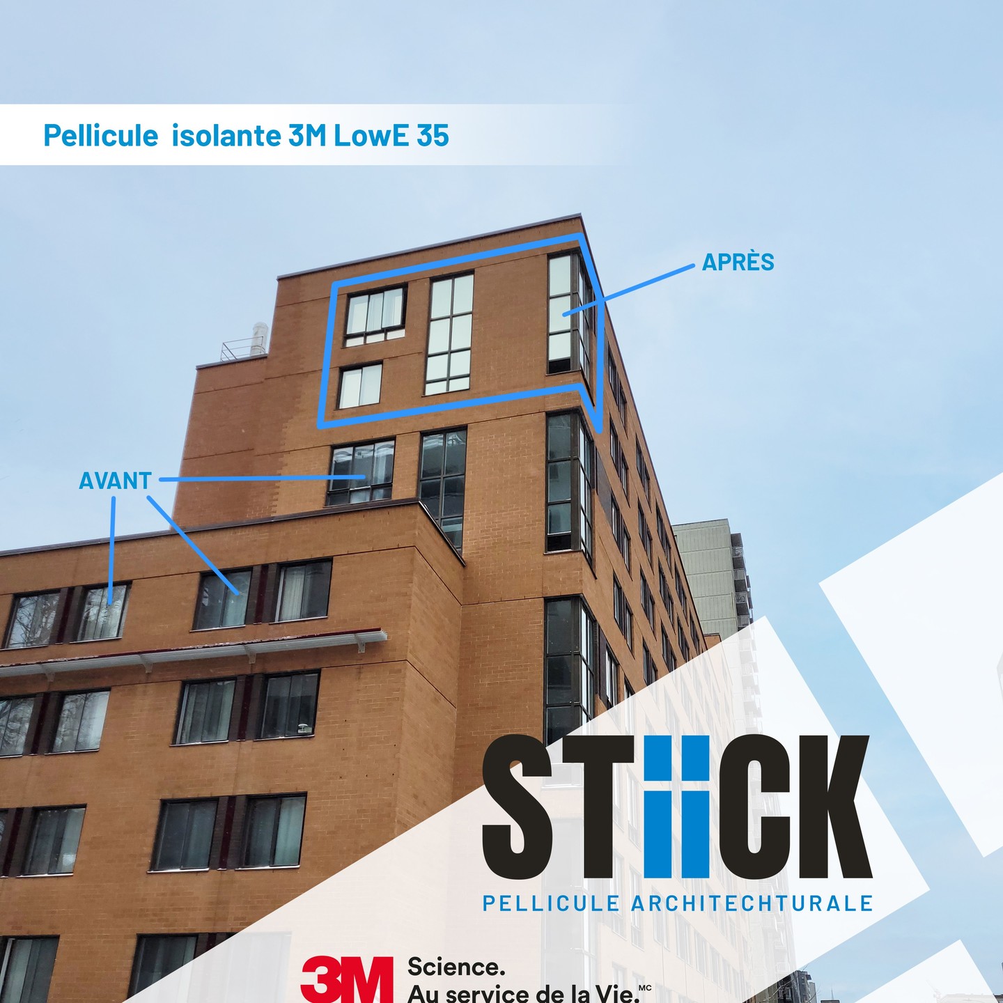 L'UQAM | Université du Québec à Montréal on fait appel a nous pour effectuer une première résidence universitaire avec nos solutions contre la chaleur.
Nous avons donc opté pour la solution Low-E 35 de 3M qui bloque jusqu'à 70% de la chaleur entrante et jusqu'à 30% de la chaleur perdu par les fenêtres en hiver.
De plus, la légère teinte ambré s'agence très bien au bâtiment et améliore l'aspect extérieur de l'immeuble en uniformisant l'apparence extérieure en ayant des vitres pareil et non certaines avec rideaux, d'autre avec des plantes et etc.
#3m
#uqam
#scienceauservicedelavie