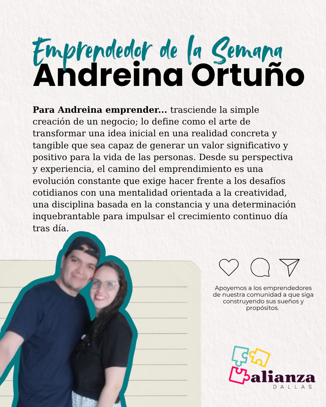¡Nueva semana, nueva historia que nos inspira!✨
Hoy en Emprendedor de la Semana, queremos reconocer el liderazgo y la determinación de Andreina, una de las mentes brillantes detrás de Hexa Web @hexa_web
Conoce un poco más sobre su historia:
📍 De: Venezuela 🇻🇪
💼 Especialidad: Sector tecnológico y digital (Diseño y desarrollo web)
💡 Su visión: Brindar un respaldo integral a emprendedores y pequeñas empresas que buscan expandirse en el entorno digital, transformando sus proyectos en plataformas competitivas y funcionales. Para ella, emprender es el arte de transformar una idea en una realidad concreta que genere un valor significativo y positivo en la vida de las personas.
¡Apoyemos lo nuestro! Déjale un mensaje de admiración en los comentarios y cuéntanos qué es lo que más te gusta de su trabajo.